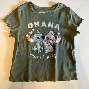 Girls Disney Stitch green t shirt “Ohana means family” size XL
